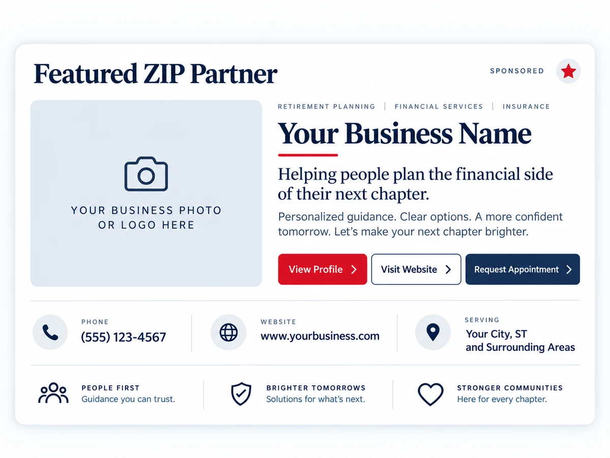 Featured ZIP Partner layout example for Retirement by ZIP advertising